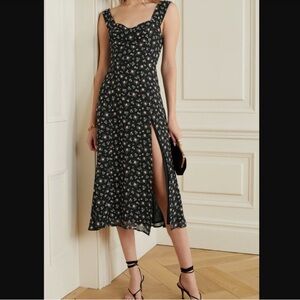 Reformation Fulton Dress in Georgette Print Black Dainty Floral Midi Dress 10